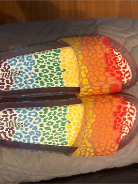 Melissa  Rainbow Leopard Slide Sandals size 9